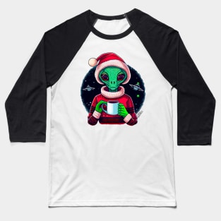 Christmas Funny Alien Drinking Coffee Wearing Sweater Baseball T-Shirt